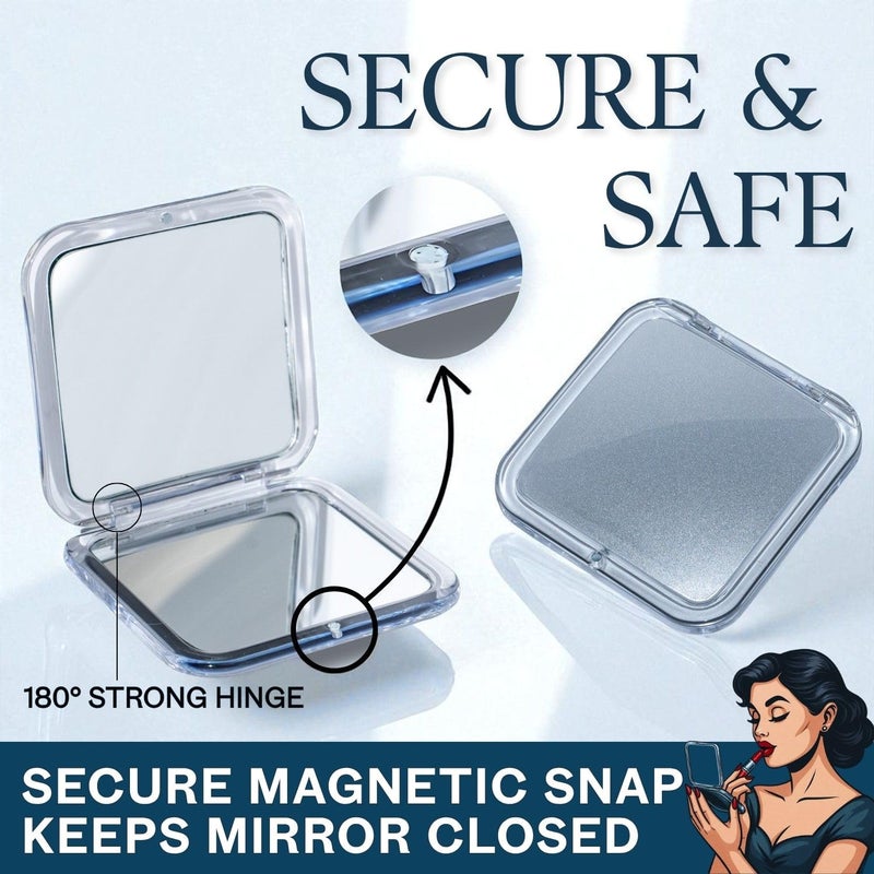 Mirrorvana Small Compact 15X Magnifying Mirror for Travel - Handheld, Foldable & Lightweight - Mini Pocket-Sized Magnified Mirror for Purse - Square 3.3â€ x 3.3â€ - Image 4